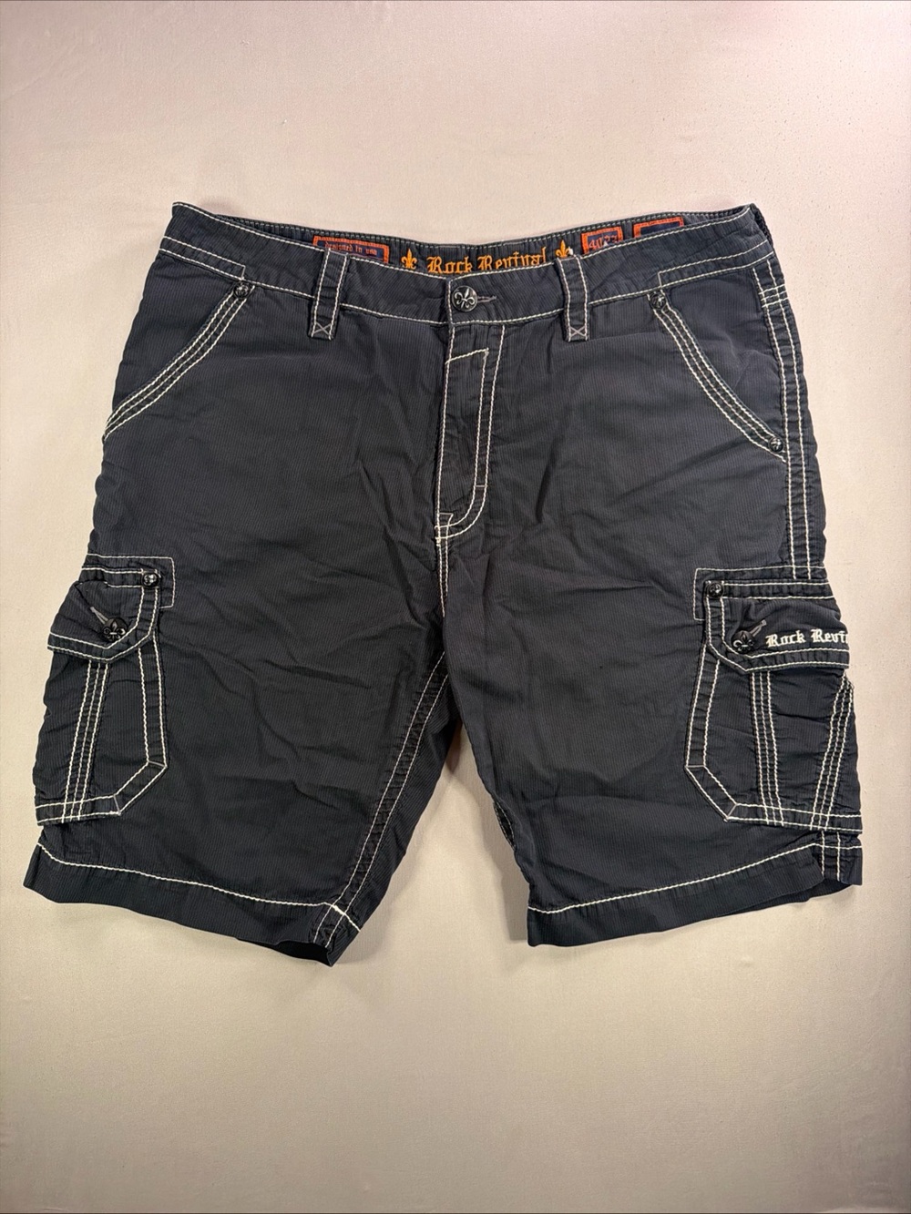 Rock Revival Men's Black Cargo Shorts with White Contrast Stitching